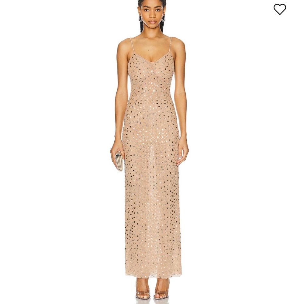Self-Portrait Gold Rhinestone Mesh Maxi Dress